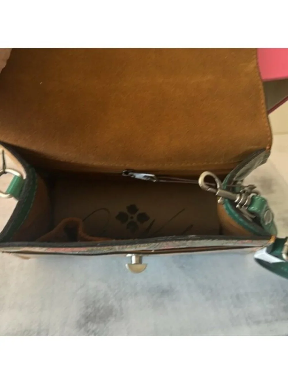 Patricia Nash Leather Floral Handbag Chauny Beautiful Girl Print Green